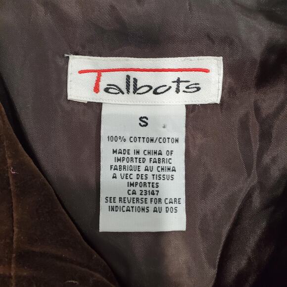 90s Talbots Vest Womens Small Brown Quilted Velvet Full Zip Collared Equestrian - Picture 3 of 7